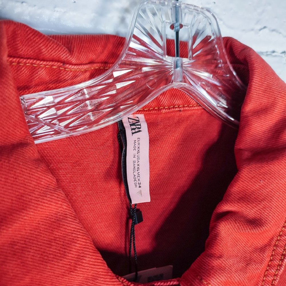 Zara Cropped Red Jean Jacket US size 12-16 - Picture 8 of 15